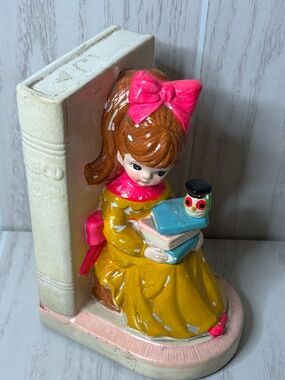 Vintage Mod Girl Bookend 1970’s Girl With Owl Japan Mid Century Modern
